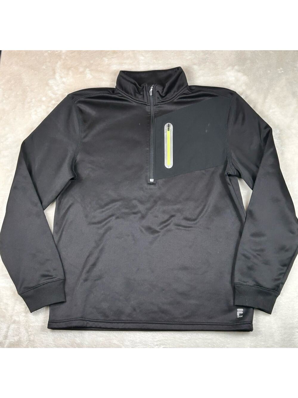FILA Sport Mens 1/4 Zip Moc Neck Performance Long Sleeve Pullover Black Size L